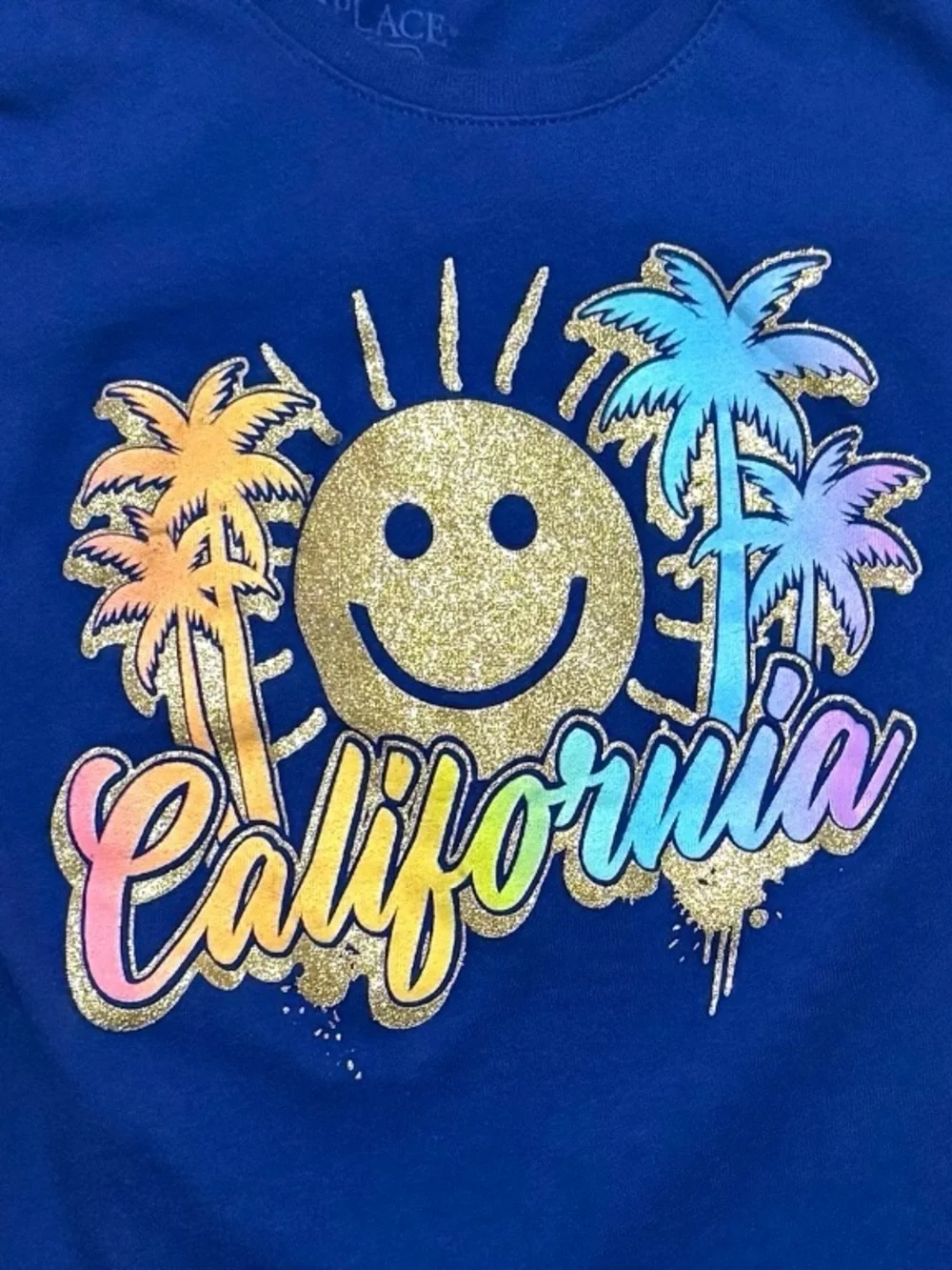 The Children’s Place Girls California Glitter Palm Tree Tee Royal Blue 7/8